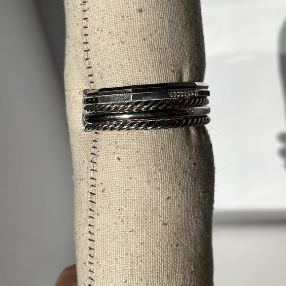 David Yurman Stax- 5 Silver and Diamond Cuffs Combined into one Cuff Bracelet - Picture 10 of 16